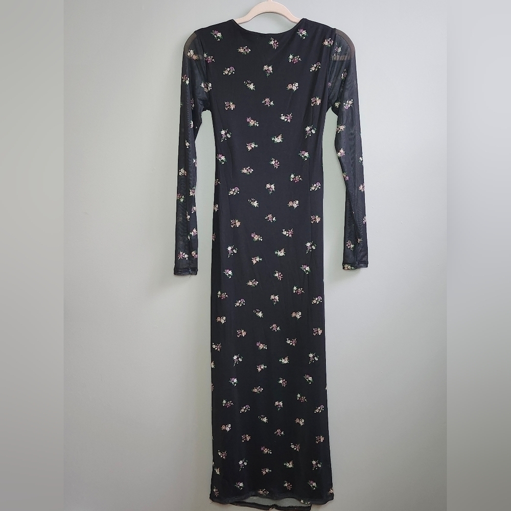 NWT AFRM Black mesh floral cutout sheer bodycon maxi dress - Picture 6 of 10